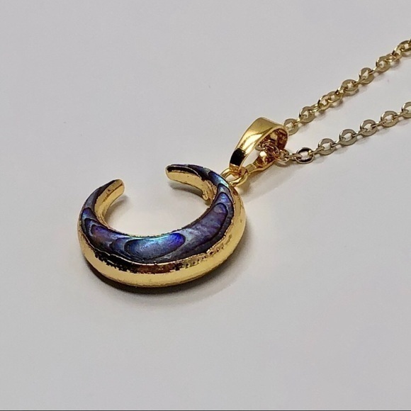 14K Gold Crescent Moon Abalone Necklace NEW - Picture 7 of 7